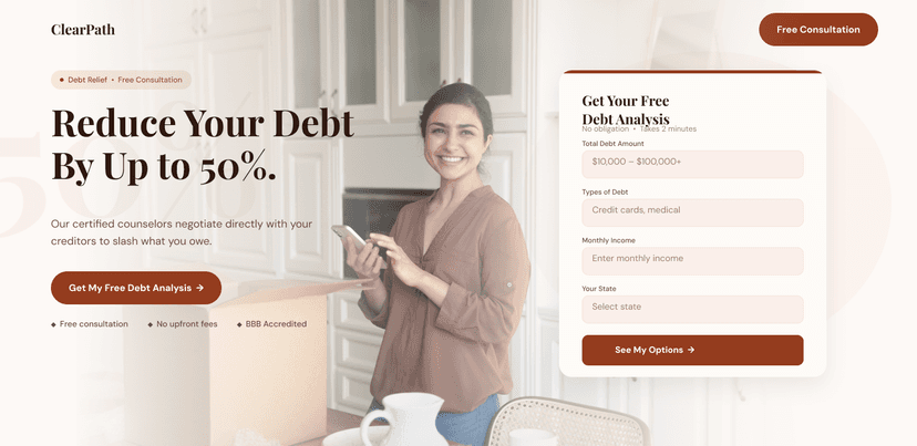 Build preview — debt relief form right
