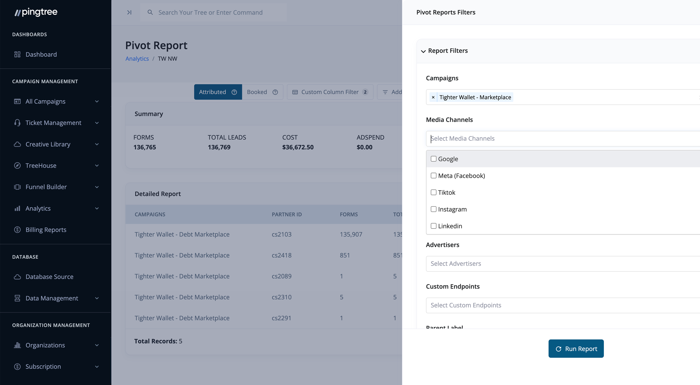 Pingtree reporting and analytics software